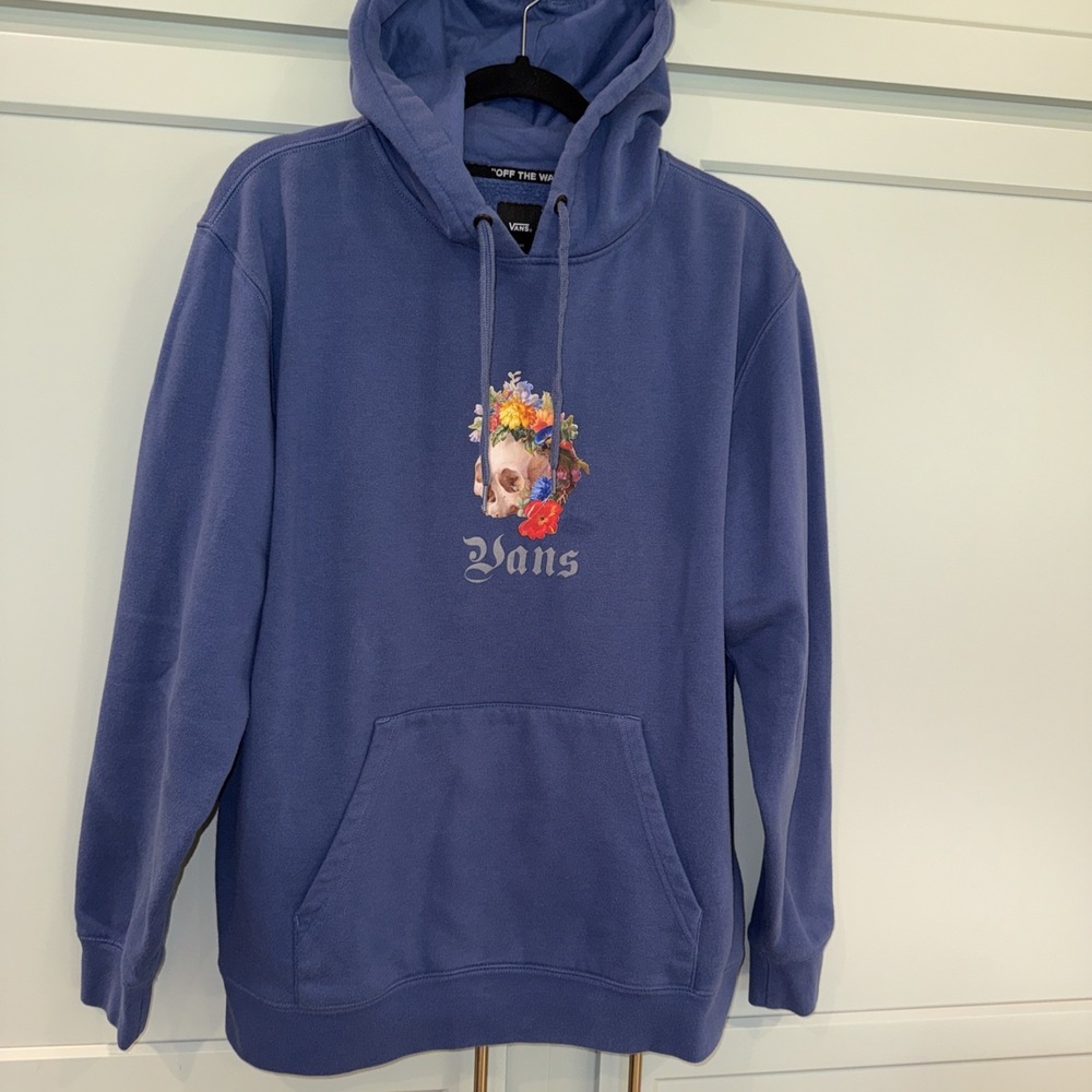 Vans‎ Mens Skull Floral Pullover Hoodie Sweatshirt Long Sleeve Size Large Blue